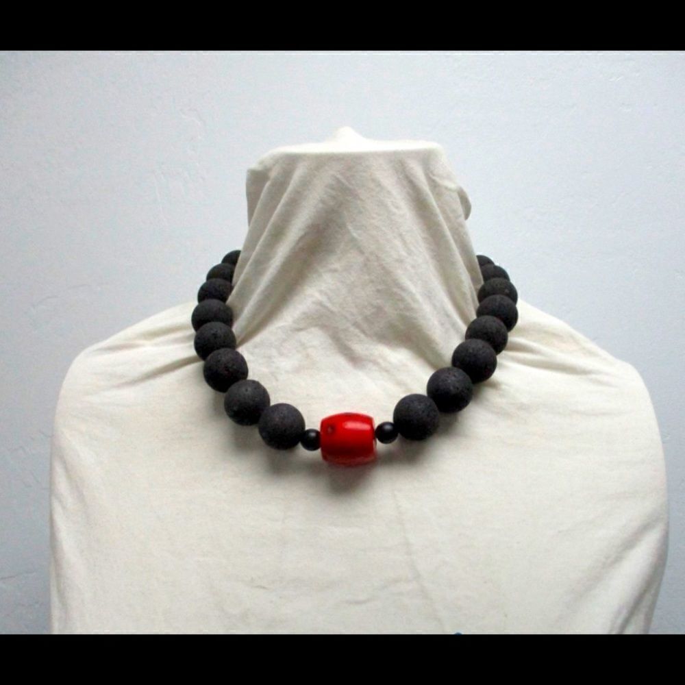 Lava stone and coral necklace